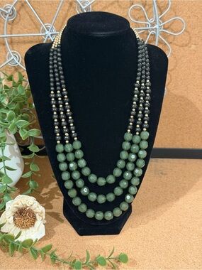 RMN Elegant Green Beaded Multi-Strand Necklace Adjustable New without Tag